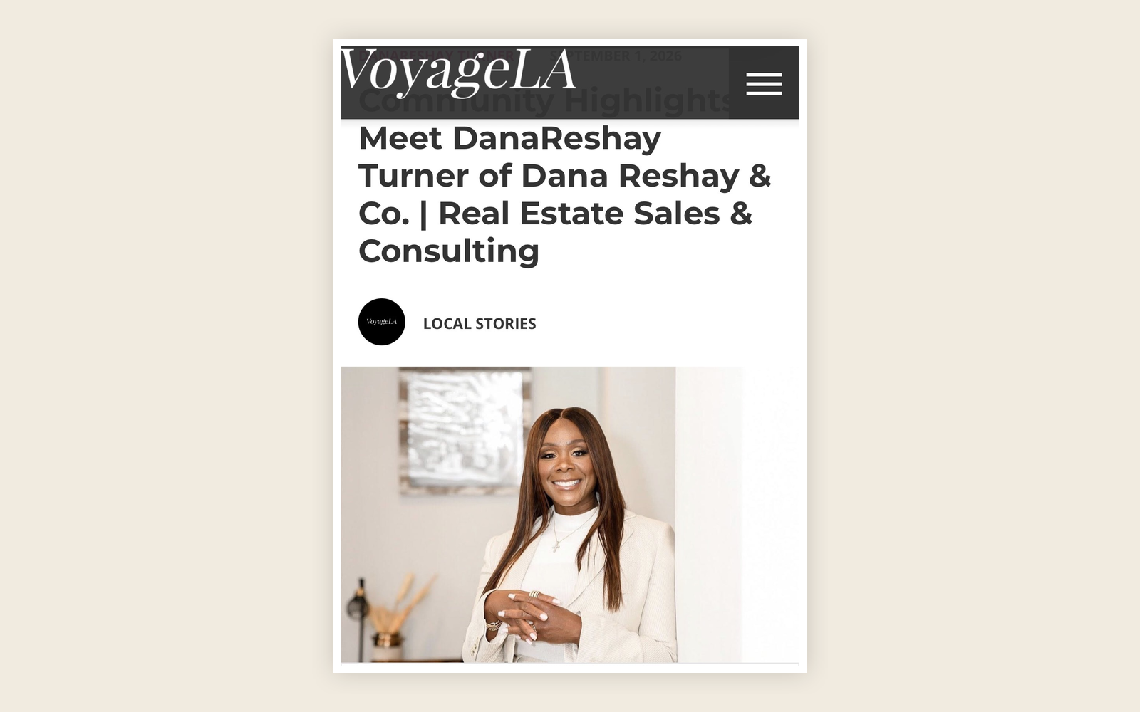 VoyageLA feature screenshot showing Dana Reshay article